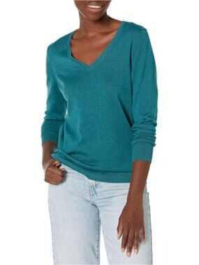 Lightweight V-Neck Sweater Long Sleeve Cotton Blend Knit Pullover